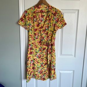 J.Crew yellow floral print wrap dress, size 10